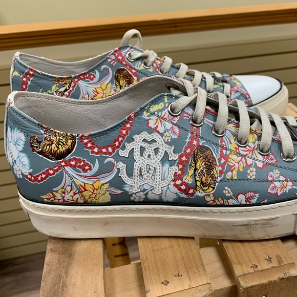 Roberto Cavalli Floral Low Leather Sneakers Sz 45 - Picture 15 of 15